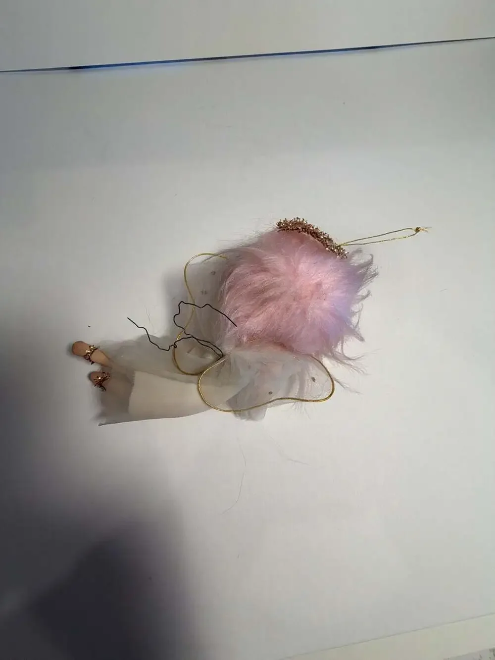 Vintage Mid-Century Japan Pink Hair Pixie Angel Ornament with Tulle Wings